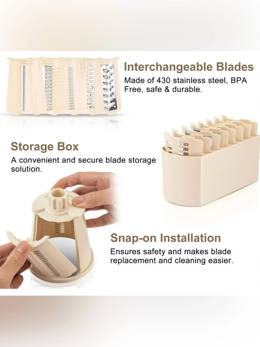 SUSTEAS Rotary Cheese Grater & Vegetable Slicer with Blade Set: new in box beige